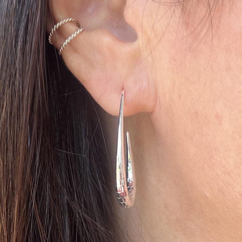 Oval Hooped Earrings - Silver
